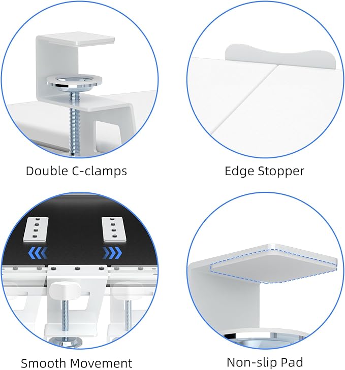 suptek Keyboard Tray Under Desk Pull Out with C Clamp Mount, Computer Keyboard & Mouse Tray, 25.6 (30 Including Clamps) x 11.8 inch Slide-Out Platform Computer Drawer for Typing, White, DSF1W-DeskLoop Office