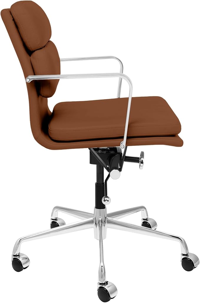Laura Davidson Furniture SOHO II Padded Management Office Chair - Mid Back Desk Chair with Arm Rest, Swivel & Cushion Availability, Made of Faux Leather, Brown, Computer Chair-DeskLoop Office
