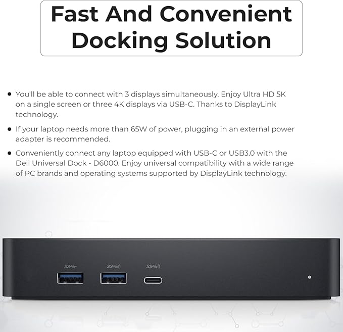 Dell D6000S Universal Dock Bundle with 130W Power Adapter – USB-C, Dual DisplayPort with 4K HDMI Cable + 4K DisplayPort Cable + USB-C Cable + Microfiber Cloth - Supports 4K Display (Renewed)-DeskLoop Office