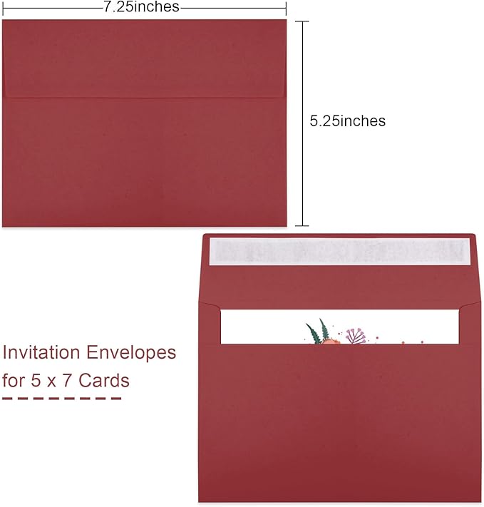 Joyberg 50 Packs Wine Red 5x7 Envelopes, Wine Red Envelopes 5x7, Wine Red Envelopes, Deep Red Color A7 Envelopes, Burgundy Envelopes 5x7, Invitations, Photos, Greeting Cards, Mailing (Wine red)-DeskLoop Office