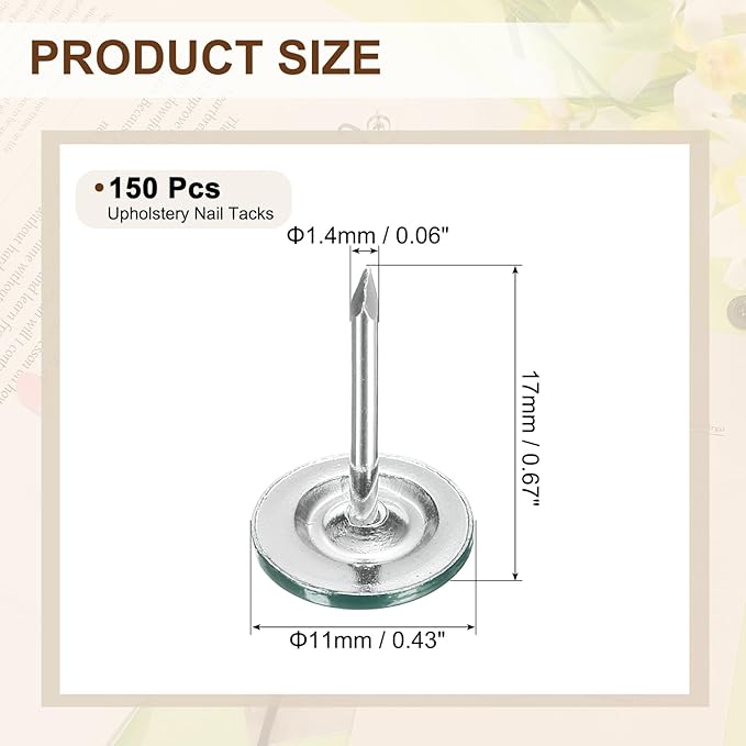uxcell 150Pcs Upholstery Tacks, 11mmx17mm Flat Head Thumb Tack Decorative Furniture Nails Push Pins for Furniture Sofa Headboards, Green-DeskLoop Office