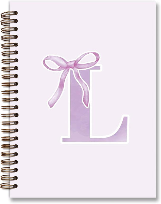 foedor Coquette Trendy Preppy Purple Bow Spiral Notebook,Initial L Journal Personalized Teen Girl Gifts,Monogrammed Gifts for Women Teen Girl,College Ruled Hardcover Spiral Notebook(purple)-DeskLoop Office