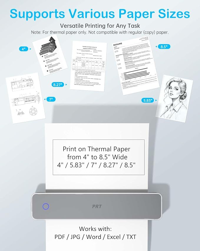 Inkless Portable Printer for Travel, Wireless Thermal Printer Support 8.5 x 11 Inch US Letter A4 B5, Bluetooth Mobile Printers with iOS, Android, Laptop for Home Use, Car, Office, School, Grey-DeskLoop Office