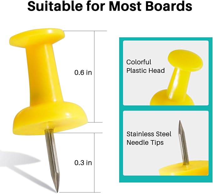 60Pcs Push Pins for Bulletin Board, Thumb Tacks for Cork Board, Colorful Plastic Head, Steel Tip, Thumbtacks for Wall Poster Photo Maps Pictures Office Home Decor-DeskLoop Office