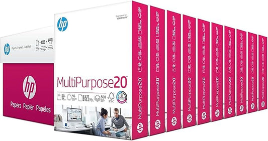 HP Printer Paper | 8.5 x 11 Paper | MultiPurpose 20 lb | 10 Ream Case - 5000 Sheets | 96 Bright | Made in USA - FSC Certified | 112000PC-DeskLoop Office