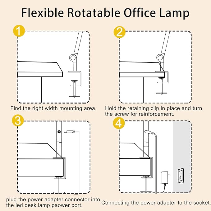 LED Desk Lamp with Clamp & Flexible Arm - 3 Light Sources, 4 Color Modes & 5 Brightness Levels, Eye-Caring Table Light with Memory Function-DeskLoop Office