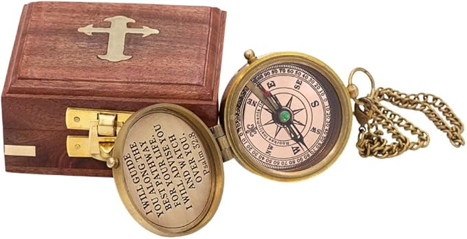 God's Way Solid Brass Engraved Compass - Psalm 32:8, Directional, Baptism & First Communion Gifts for Boys & Girls, Christian Gifts for Men & Boys-DeskLoop Office