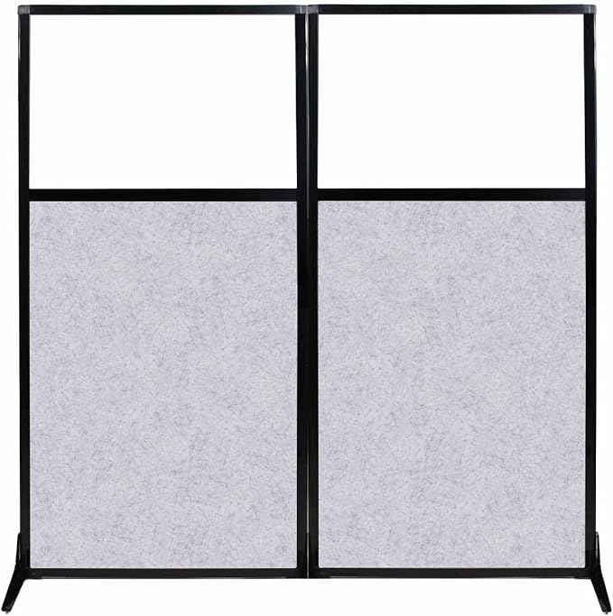 Versare Office Workstation Screen | Portable Wall Divider | Modern Cubicle | Freestanding Privacy Screen | Flexible Work Space | 2 Panels | 66" Wide x 70" Tall Marble Gray SoundSorb Panels With Window-DeskLoop Office
