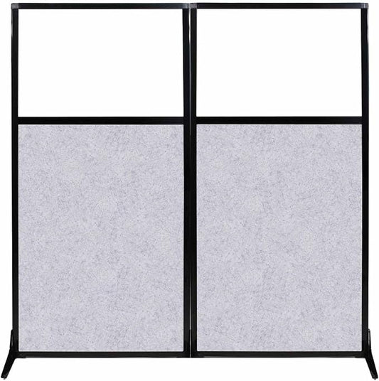 Versare Office Workstation Screen | Portable Wall Divider | Modern Cubicle | Freestanding Privacy Screen | Flexible Work Space | 2 Panels | 66" Wide x 70" Tall Marble Gray SoundSorb Panels With Window-DeskLoop Office