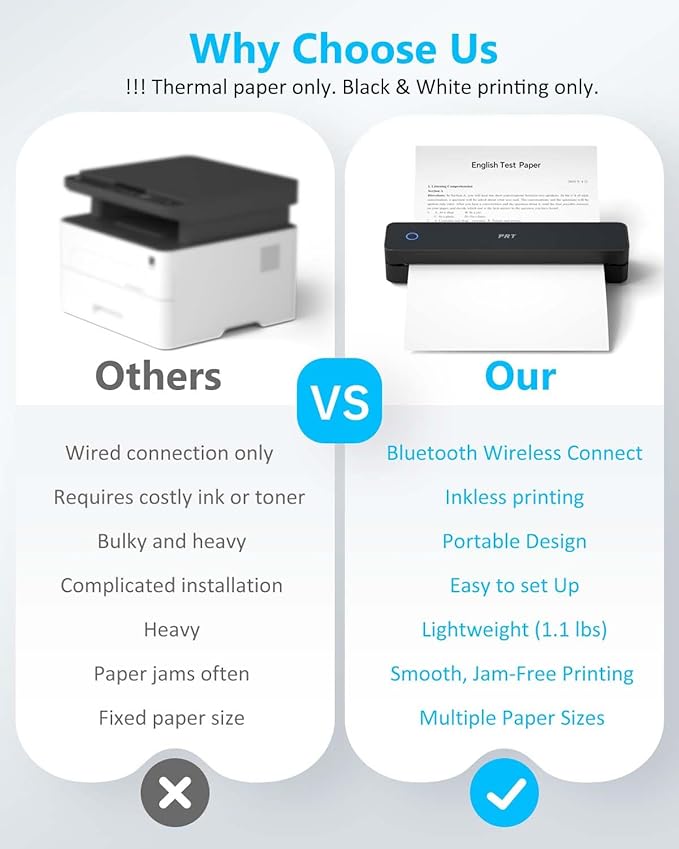 Inkless Portable Printer for Travel, Wireless Thermal Printer Support 8.5 x 11 Inch US Letter A4 B5, Bluetooth Mobile Printers with iOS, Android, Laptop for Home Use, Car, Office, School, Black-DeskLoop Office