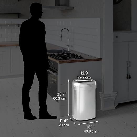 iTouchless 13 Gallon Open Top Kitchen Trash Can Recycling Bin with Double Odor Filters, Oval Commercial Grade Stainless Steel Trashcan for Home Office Work Bedroom Living Room Garage-DeskLoop Office