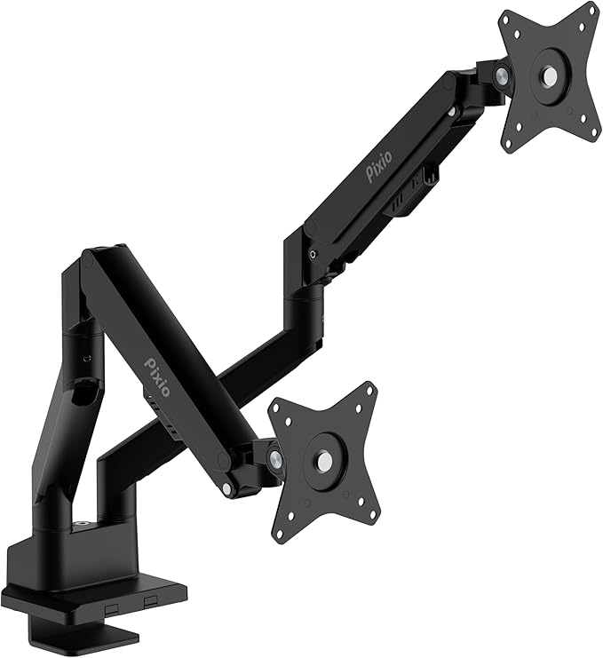 Pixio PS1D Wave Black Dual Monitor Arm Stand Desk Mount - Fits up to 32 inches Monitors and up to 19.8lbs. VESA Compatibility and Integrated Cable Management-DeskLoop Office