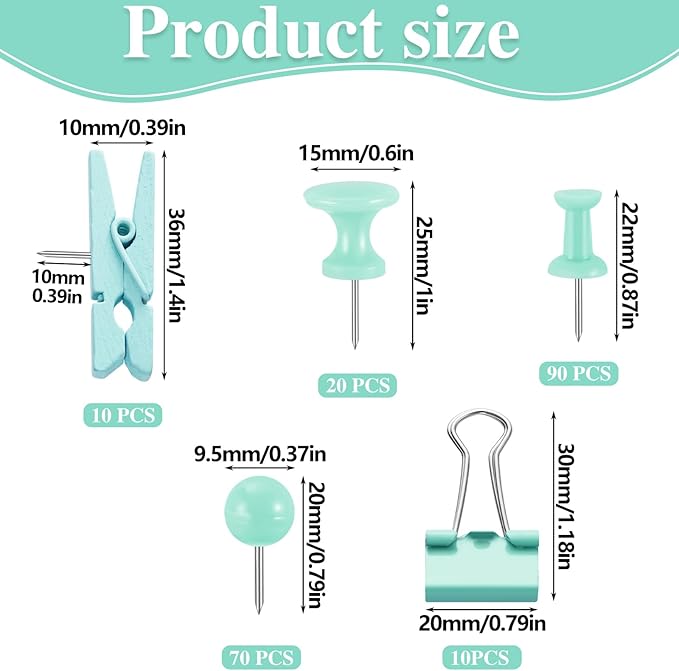 BESARME 200 Pieces Push Pins Set, 5 Types Green Thumb Tacks Cute Decorative Push Pins for Wall Cork Board Bulletin Boards with Storage Box-DeskLoop Office