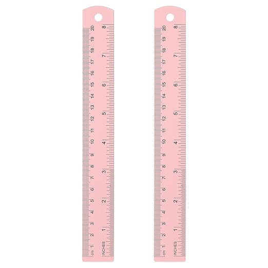 HARFINGTON 2pcs Metal Straight Ruler 20cm Metric SAE Aluminum Alloy Measuring Rulers Scale Tool with Hole for Measure Study Reading Classroom Office, Pink-DeskLoop Office