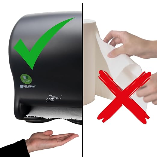 San Jamar Ecologic Smart Essence Recycled Plastic Electronic Paper Towel Dispenser, Universal Roll Capacity, Wall Mounted Dispenser with Zero Waste for Home and Business Universal, Black-DeskLoop Office