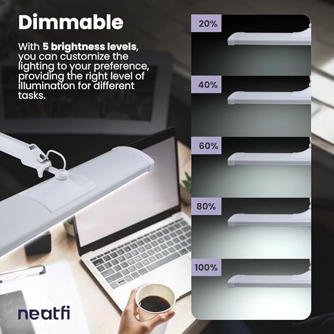 Neatfi Ultra 3,500 Lumen LED Desk Lamp, Color Correlated Temperature, 3 Light Modes, Dimmable, 45W, 26 Inch Wide Metal Shade, 540 SMD LEDs (CCT with Clamp, White)-DeskLoop Office