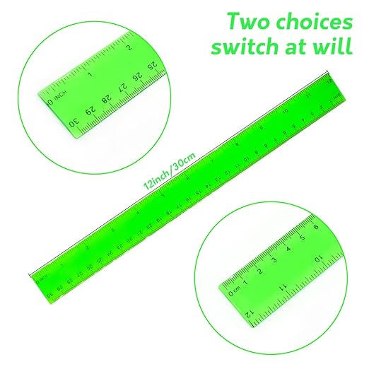 Color Transparent Ruler Plastic Rulers - Ruler 12 inch, Kids Ruler for School, Ruler with Centimeters, Millimeter and Inches, Assorted Colors, Clear Rulers, 7 Pack School Rulers-DeskLoop Office