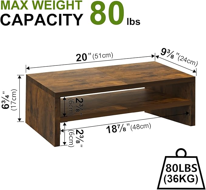 TEAMIX 2 Tier Wooden Monitor Riser Stand, Desktop Stand with storage for Laptop/PC/Printer/Keyboard, TV Stand Shelf Home Office Desk Accessories-DeskLoop Office