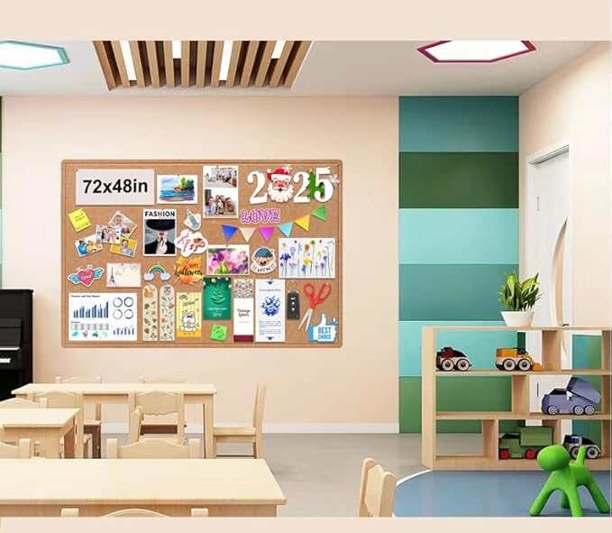 Large Bulletin Board, Foldable 72x48 Inches Cork Board Alternative, Large Felt Board Decorative Pin Board for Wall, Foldable Photo Board Self-Adhesive Vision Board with 36 Pushpins Brown-DeskLoop Office
