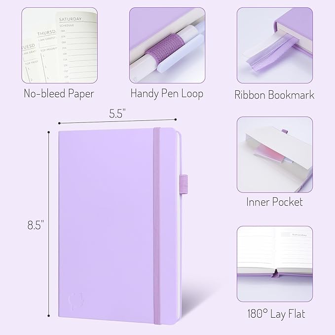 Undated Weekly Planner for 2025, Forvencer Simplified Daily & Weekly & Monthly Calendar Planner, Cute Daily Organizer Notebook, Agenda Journal to Track Goals & Tasks, Start Anytime, A5 Size, Purple-DeskLoop Office