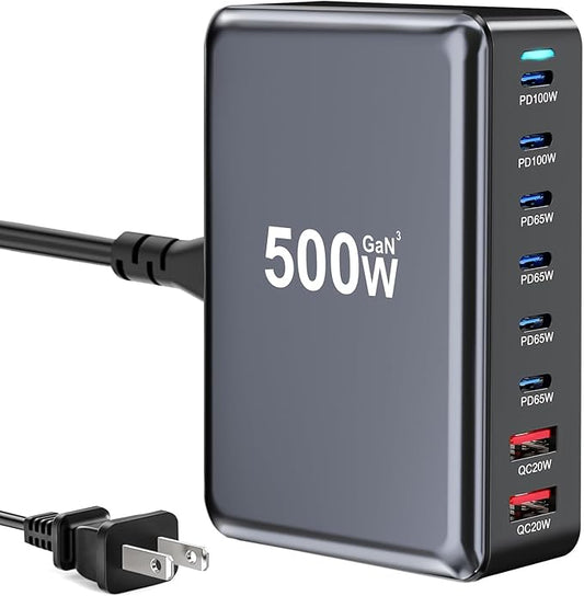 500W USB C Fast Charger Block, 8 Port USB Charging Station, GaN Ⅲ Pro Double 100W PD PPS Port Fast Charging Station for Multiple Devices,Laptop Wall Charger Compatible with MacBook/iPhone 16/iPad etc-DeskLoop Office