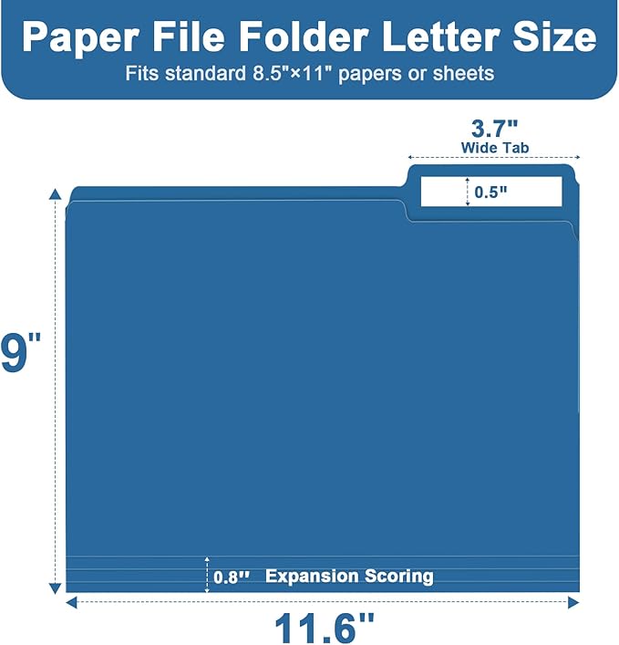 File Folder, RAZCC 150 Pack 1/3 Cut Tab File Folders Letter Size, Colored File Folders for Office Classroom Use, Colored Folders with Tabs, Assorted 5 Colors-DeskLoop Office