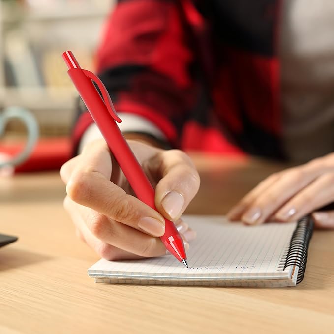 50 Pack Red Ink Pens - Bulk Pens, 1.0MM Medium Point Ballpoint Pens, Smooth Writing No Bleed Retractable Ball Point Pen (Red)-DeskLoop Office