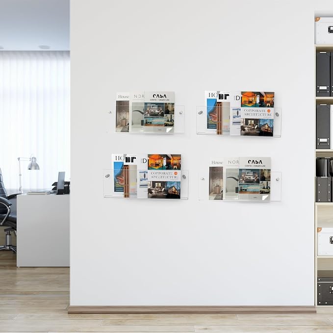 2 Pack Clear Acrylic Magazine Holder, Wall Mount Hanging Bookshelf Literature - Image 8