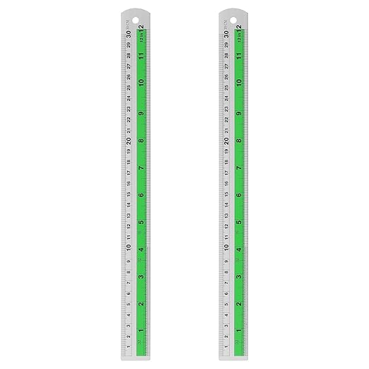 HARFINGTON 2pcs Metal Straight Ruler 30cm Metric SAE Aluminum Alloy Measuring Rulers Scale Tool with Hole for Measure Study Reading Classroom Office, Green-DeskLoop Office