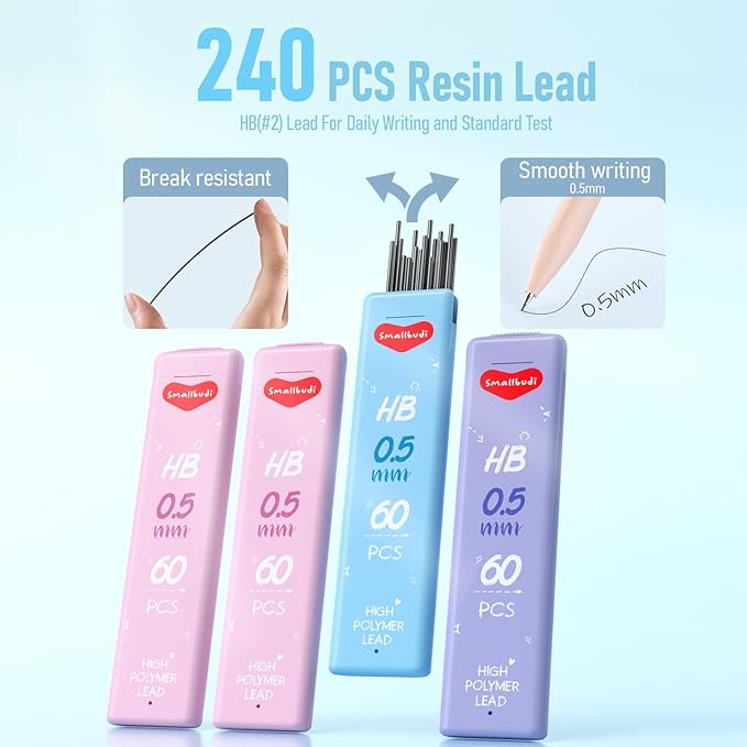 6PCS 0.5mm Mechanical Pencils Set with Case, Cute Pastel Mechanical Pencil with 240PCS HB Lead Refills, 3 Erasers, Aesthetic Back to School Supplies for Student Writing Drawing Sketching-DeskLoop Office