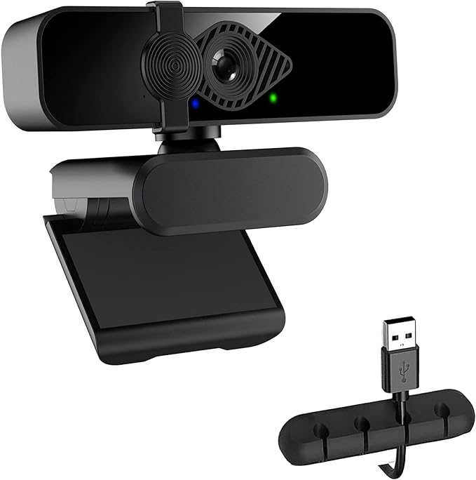 2K Webcam for PC, 85° View USB Computer Camera, with Noise Canceling Microphone & Privacy Cover, HD Web Cameras for Desktop Laptop Monitor Mac Streaming, Video Calling Webcams, 1pc cable organizer-DeskLoop Office
