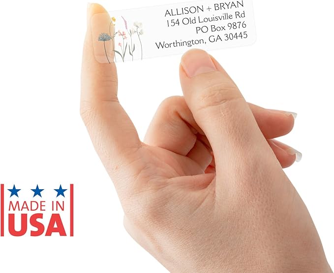 Clear Wildflower Rolled Address Labels / 250 Personalized Return Address Labels/Designer Address Stickers in Elegant Plastic Dispenser-DeskLoop Office