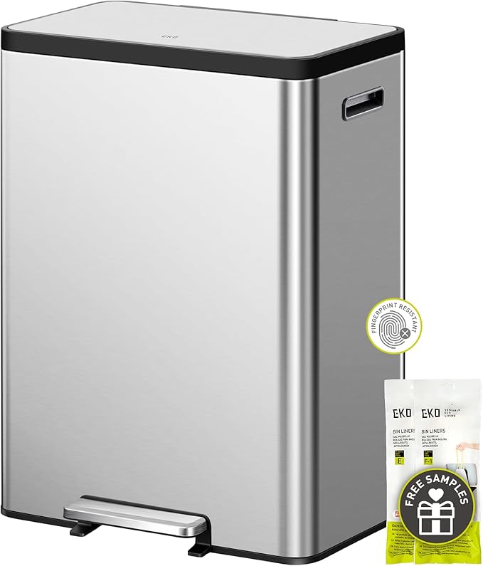 EKO EcoCasa II 36L+24L Dual Trash Can with Recycle Bin, Stainless Steel Garbage Can with Lid, Deodorizer Compartment, Odor-Proof and Fingerprint Resistant-DeskLoop Office
