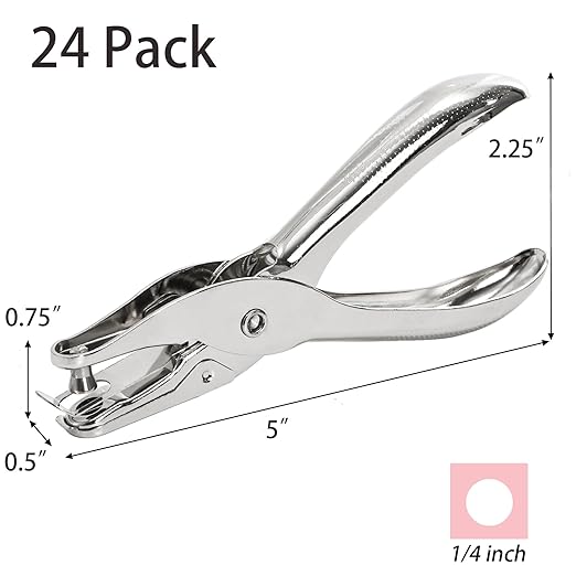 Jucoan 24 Pack Single Hole Punch,1/4 Inch Small Hole Punch, Metal Handheld One Hole Paper Puncher for Tags Tickets Home Office School Craft, 8 Sheets Capacity, 6 mm-DeskLoop Office