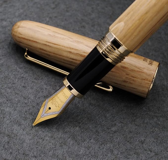 JINHAO 9036 Natural Wood Fountain Pen Handmade Ink Pen (Medium Nib 0.7mm, Oak Wood)-DeskLoop Office
