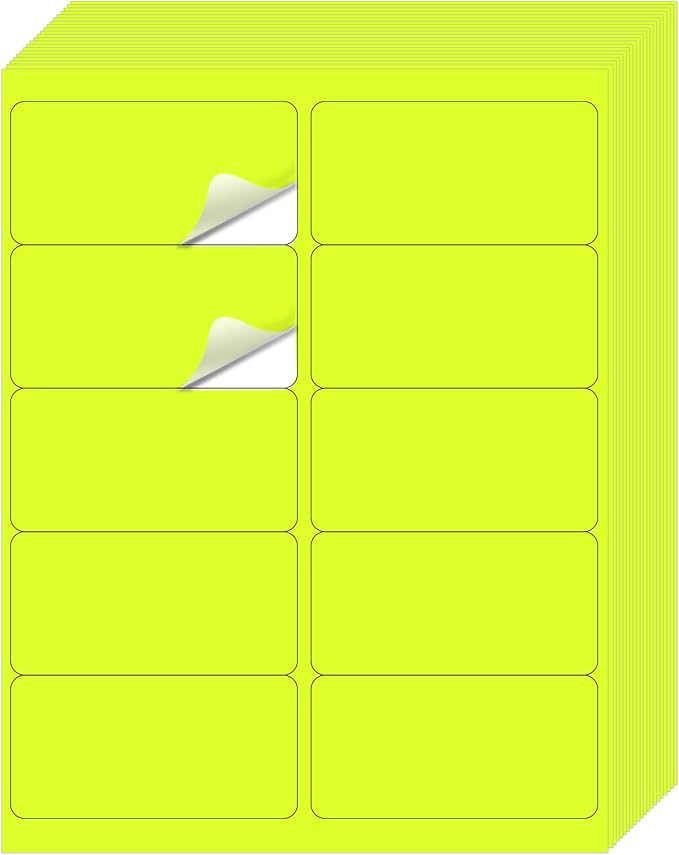 STARLIBOO Shipping Labels Stickers, 2"×4" Printable Fluorescent Mailing Labels for Laser/Inkjet Printing- Matte, Permanent Adhesive Stickers (20 Sheets, Fluorescent Yellow)-DeskLoop Office