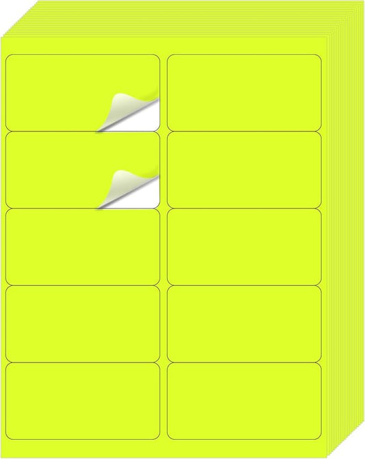 STARLIBOO Shipping Labels Stickers, 2"×4" Printable Fluorescent Mailing Labels for Laser/Inkjet Printing- Matte, Permanent Adhesive Stickers (20 Sheets, Fluorescent Yellow)-DeskLoop Office