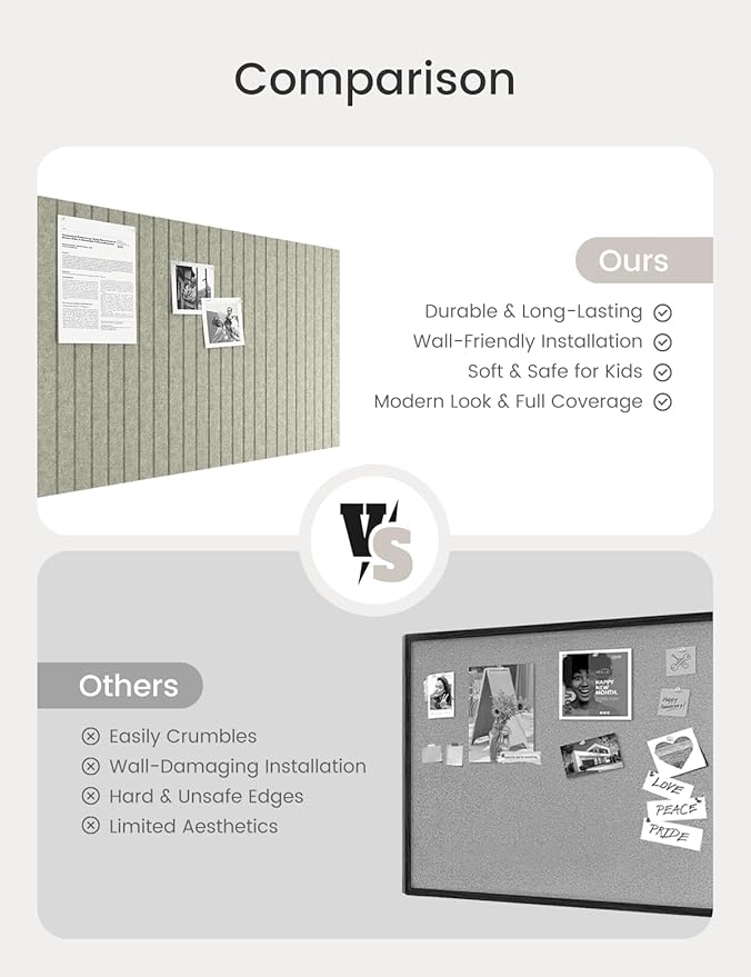 Bumusty Large Cork Board Alternative-36 x24 Felt Bulletin Board Tiles, with 30 Pushpins, 40 Adhesive Tabs, 6-Pack Slat Wall Paneling, Cork Boards for Office Push Pin Board Felt Board-Sage-DeskLoop Office