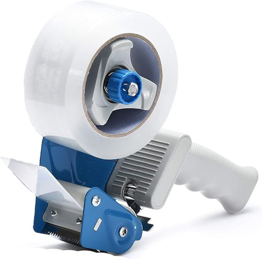 Pacific Mailer 2 Inch Tape Gun Dispenser with 2 Inch Carton Packing Tape, Lightweight Industrial Side Loading Tape Dispenser - Blue-DeskLoop Office