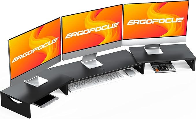 Triple Monitor Stand Riser, Extra Long Monitor Riser for 1~2~3 Monitors, Dual Monitor Stand with Length and Angle Adjustable, 3 Shelf Monitor Stand for Desk-DeskLoop Office