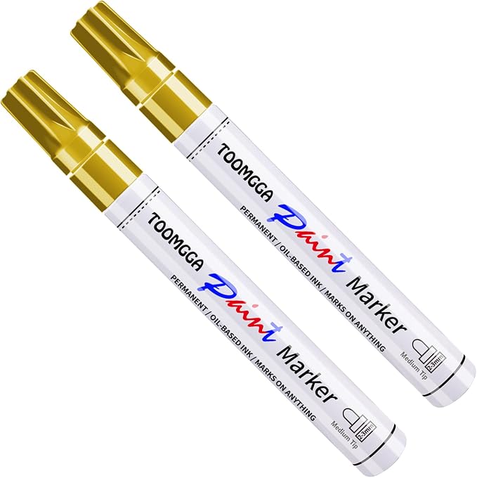 TOOMGGA Gold Paint Pens Permanent Paint Markers 2 Pack Oil Based Markers - Image 8