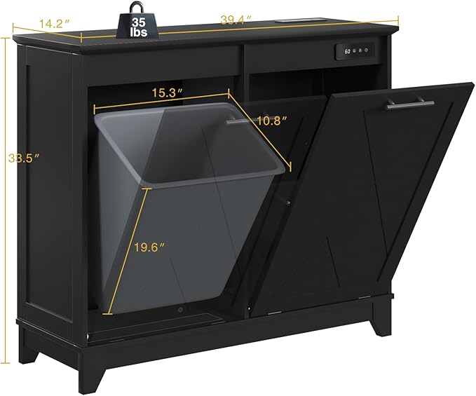 20 Gallon Tilt Out Trash Cabinet, Kitchen Trash Can Cabinet w/Negative ion and deodorizing Function, Dog Proof Garbage Can Cabinet for Kitchen, Bathroom, Living Room, Black-DeskLoop Office