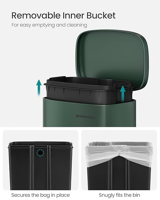 SONGMICS Trash Can with Lid, 8 Gallon Garbage Can, Stainless Steel Small Waste Bin with Step Pedal and Inner Bucket, Soft Close, Kitchen, Retro Green ULTB003C01-DeskLoop Office