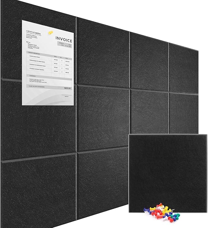 Large Cork Board for Walls 47" x 35" 12 Pack Black Bulletin Boards Felt Wall Tiles with Safe Removable Adhesive Corkboards for Office Home,Black-DeskLoop Office