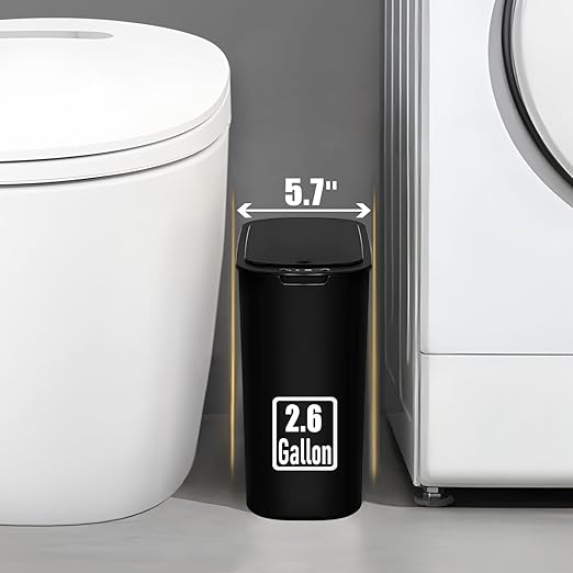 TIPGO Automatic Motion Sensor Bathroom Trash Can with Lid, 2.6 Gallon Touchless Trash Bin, Smart Garbage Can Plastic Slim Wastebasket for Bedroom, Office, Dorm (Black)-DeskLoop Office