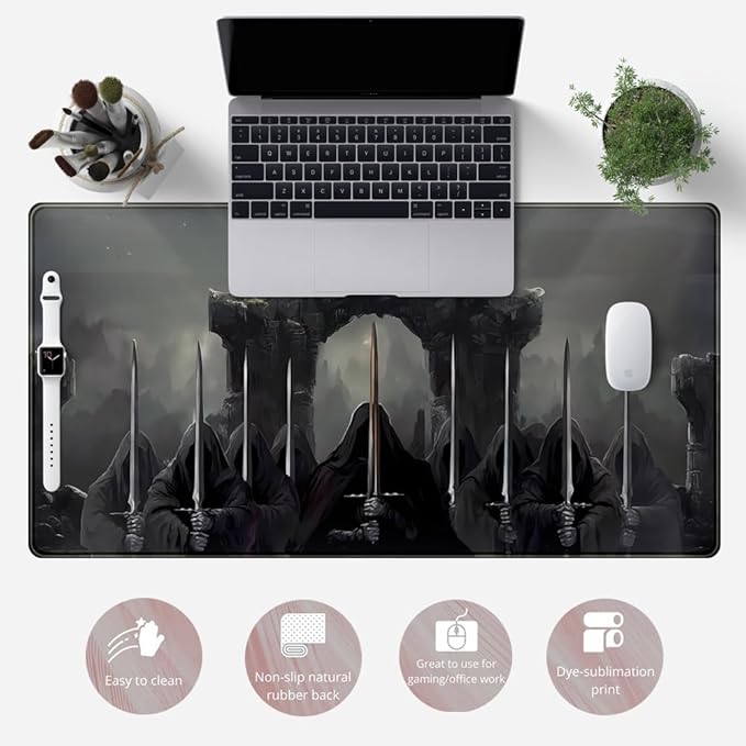 Knight Dark Grey Desk Pad Mat Anime Playmat Mouse Pad Gaming Large Mousepad for Desk Computer Pc Laptop Pad for Men, Equipped with Waterproof Storage Bag Non-Slip (31.5x15.7 in)-DeskLoop Office