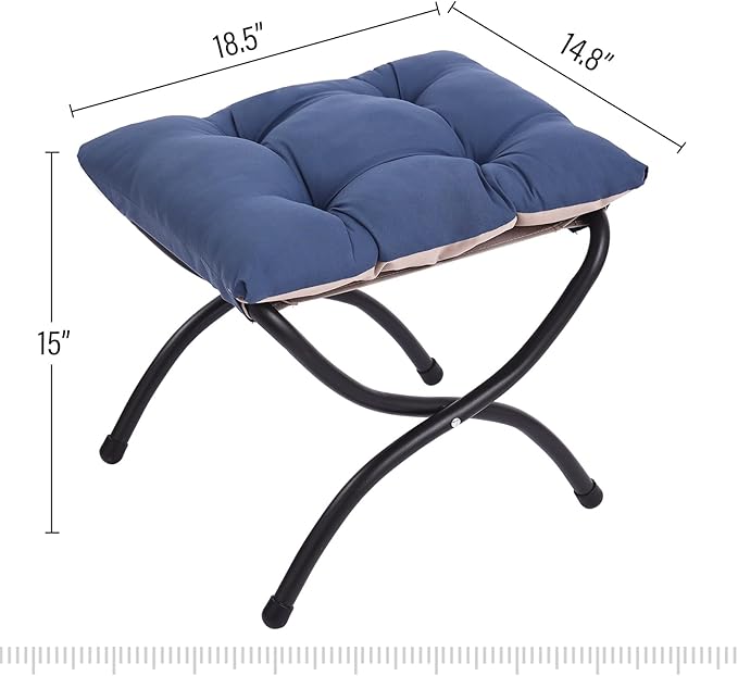 LITA Folding Upholstered Footrest Stool, Modern Small Portable Accent Ottoman with Detachable Thick Cotton Cushion Padded Sofa Stool with Metal Frame for Lazy Chair, Living Room & Bedroom, Royal Blue-DeskLoop Office