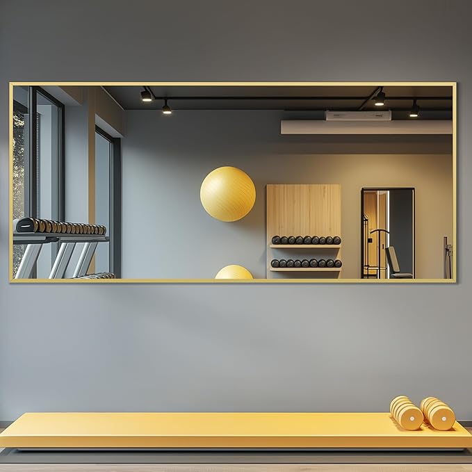 Large Full Length Mirror, 71"x32" Gold Floor Mirror with Stand, Rectangle Standing Mirror for Living Room Bedroom Cloakroom Gym, Thin Aluminum Frame, Tempered Glass-DeskLoop Office