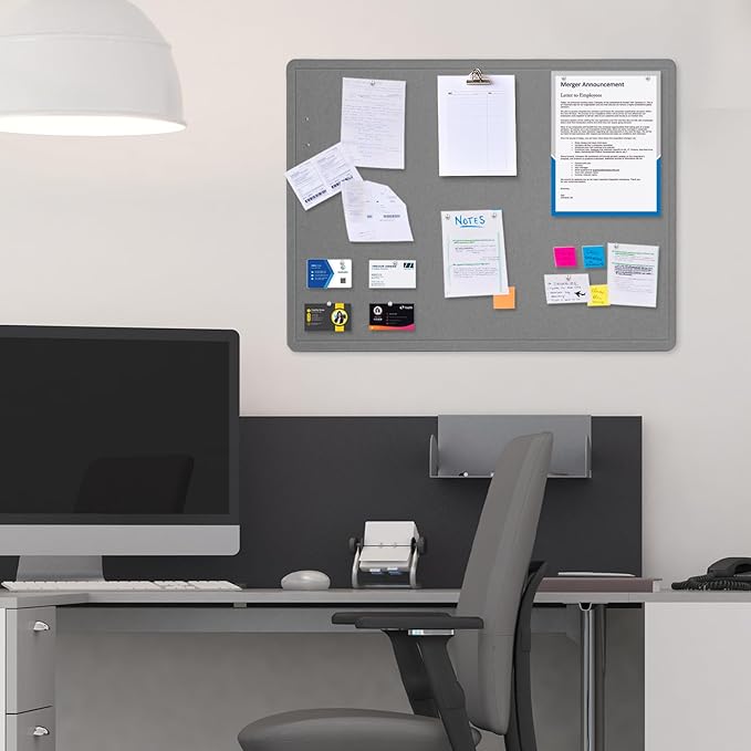 Bulletin Board, 24 x 18 inches Felt Board Decorative Pin Board, Cork Board Alternative for Wall, Foldable Photo Board Self-Adhesive Vision Board Mood Board with 20 Pushpins - Gray-DeskLoop Office