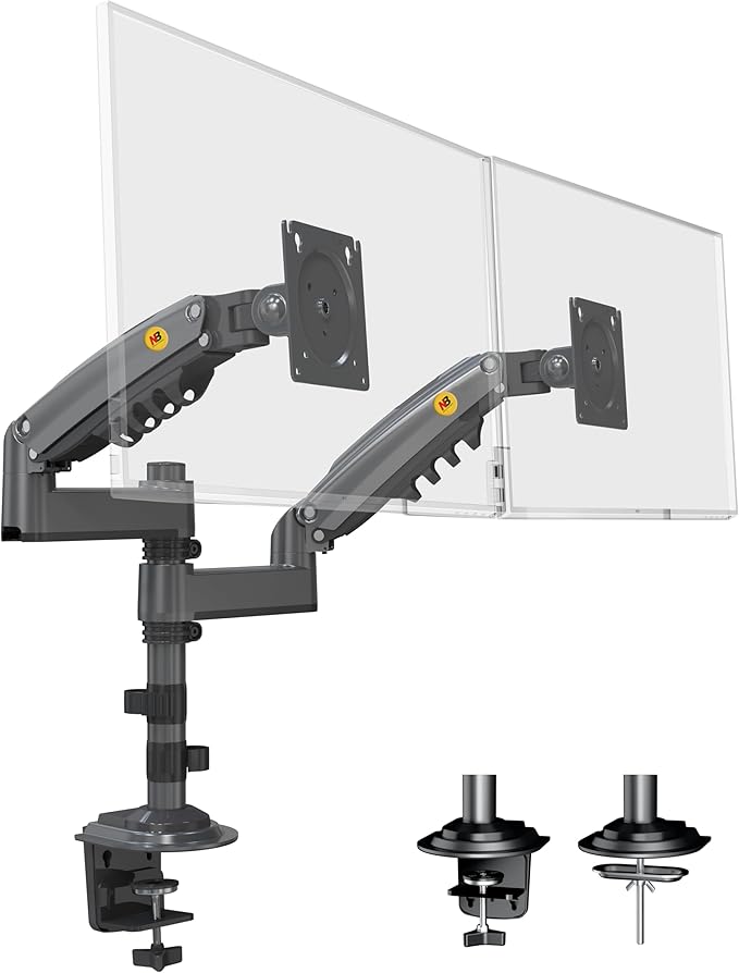 NB North Bayou Dual Monitor Desk Mount Stand Full Motion Swivel Computer Monitor Arm Fits 2 Screens up to 27'' with Load Capacity 4.4~19.8lbs for Each Monitor H180-G-DeskLoop Office
